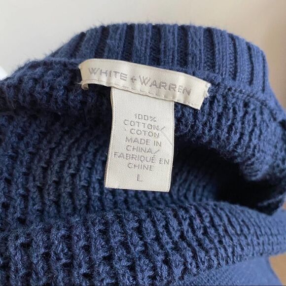 𝅺white + Warren Navy Blue Stripe Closed Open Knit Cotton Sweater Tunic Large - Picture 6 of 6